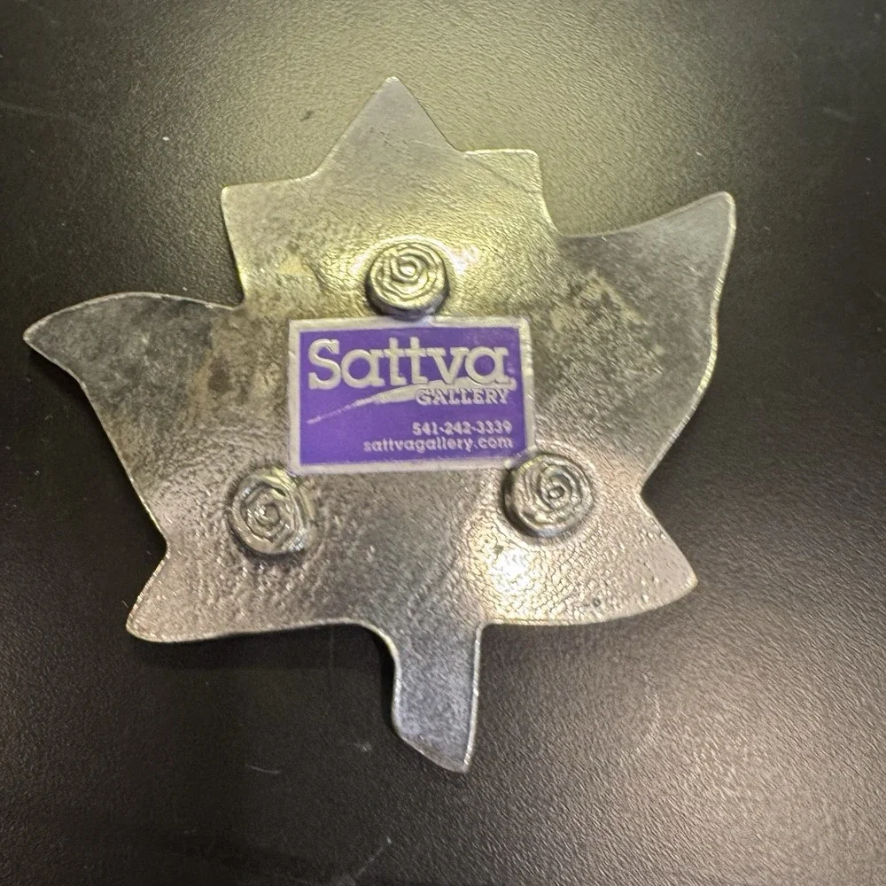 Casted Pewter Metal Leaf Trinket Dish Plate Candle Holder‎ by Sattva Gallery